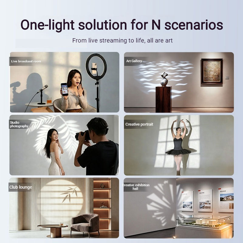 LED Gobo Projector with Stand | Dimmable, Adjustable Color Temp  for Live Stream & Photography | Quick GOBO Change