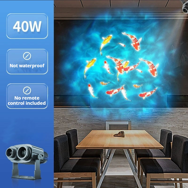 40W Dual-Head Dynamic Projection Lamp | Water Ripple, Koi, Jellyfish & Flower Patterns