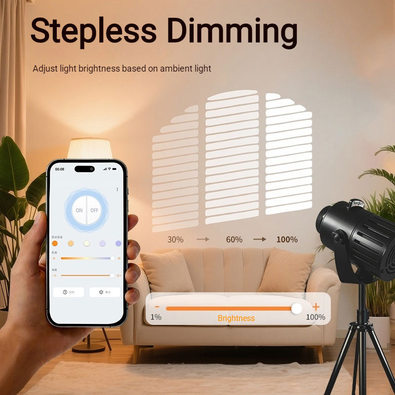 LED Gobo Projector with Stand | Dimmable, Adjustable Color Temp  for Live Stream & Photography | Quick GOBO Change