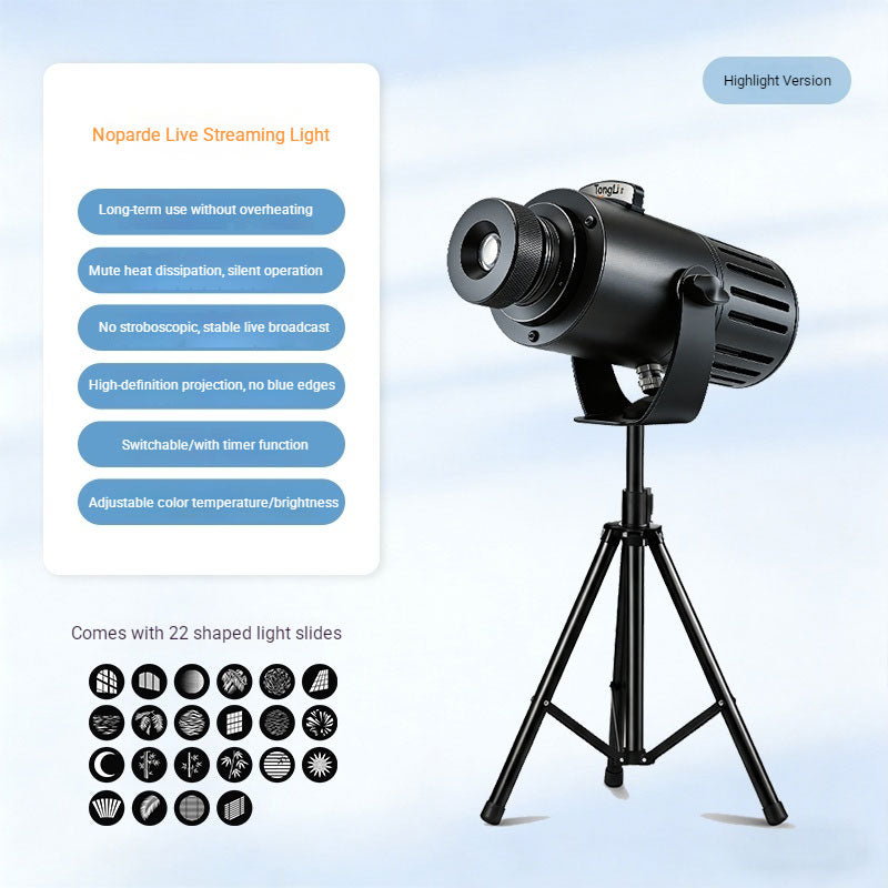 LED Gobo Projector with Stand | Dimmable, Adjustable Color Temp  for Live Stream & Photography | Quick GOBO Change